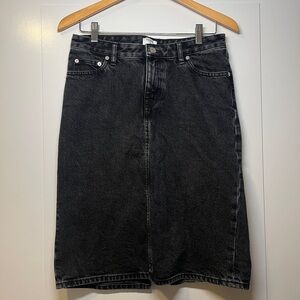 Black Denim Midi Skirt - High-Rise Silhouette